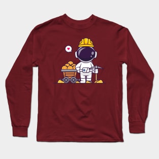 Cute Astronaut Mining Gold Coin Cartoon Long Sleeve T-Shirt